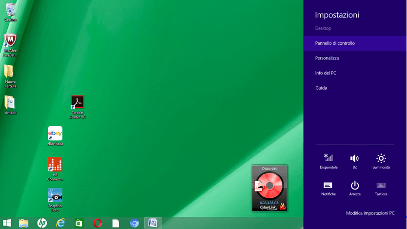 Accedere al pannello delle impostazioni in Windows 8