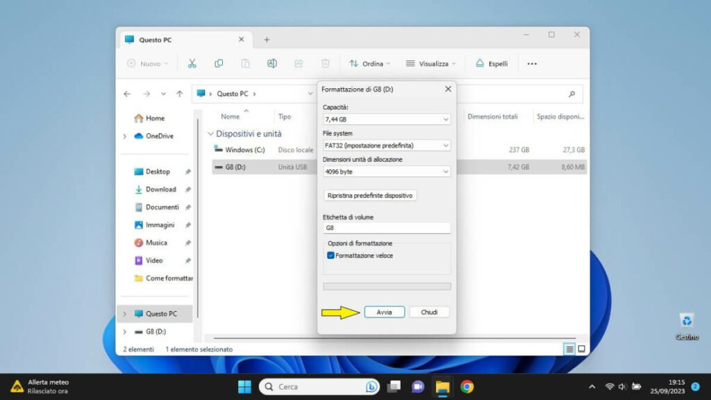 Come formattare una chiavetta USB con Windows