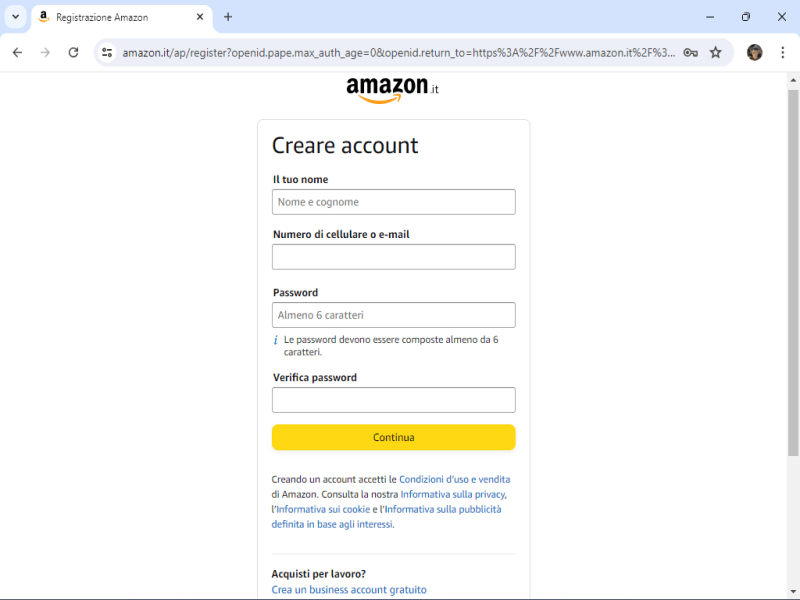 Come registrarsi su Amazon 